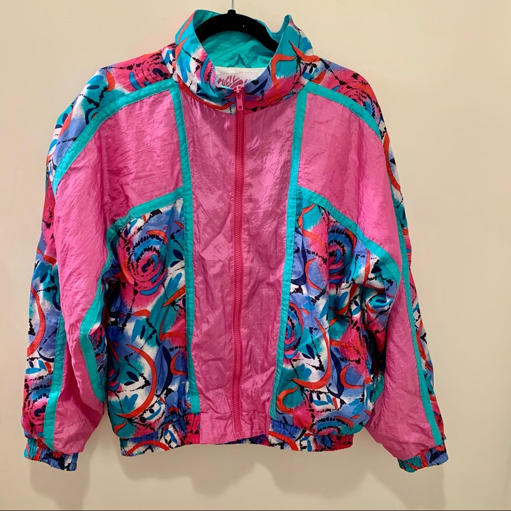 Funky 90s pink and Blue Windbreaker Shell Shock size Medium
